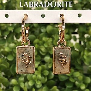 🆕🌿🩶INFLUENCE: LAB Rectangle Semi Precious Stone w/Snake Gold Hoop